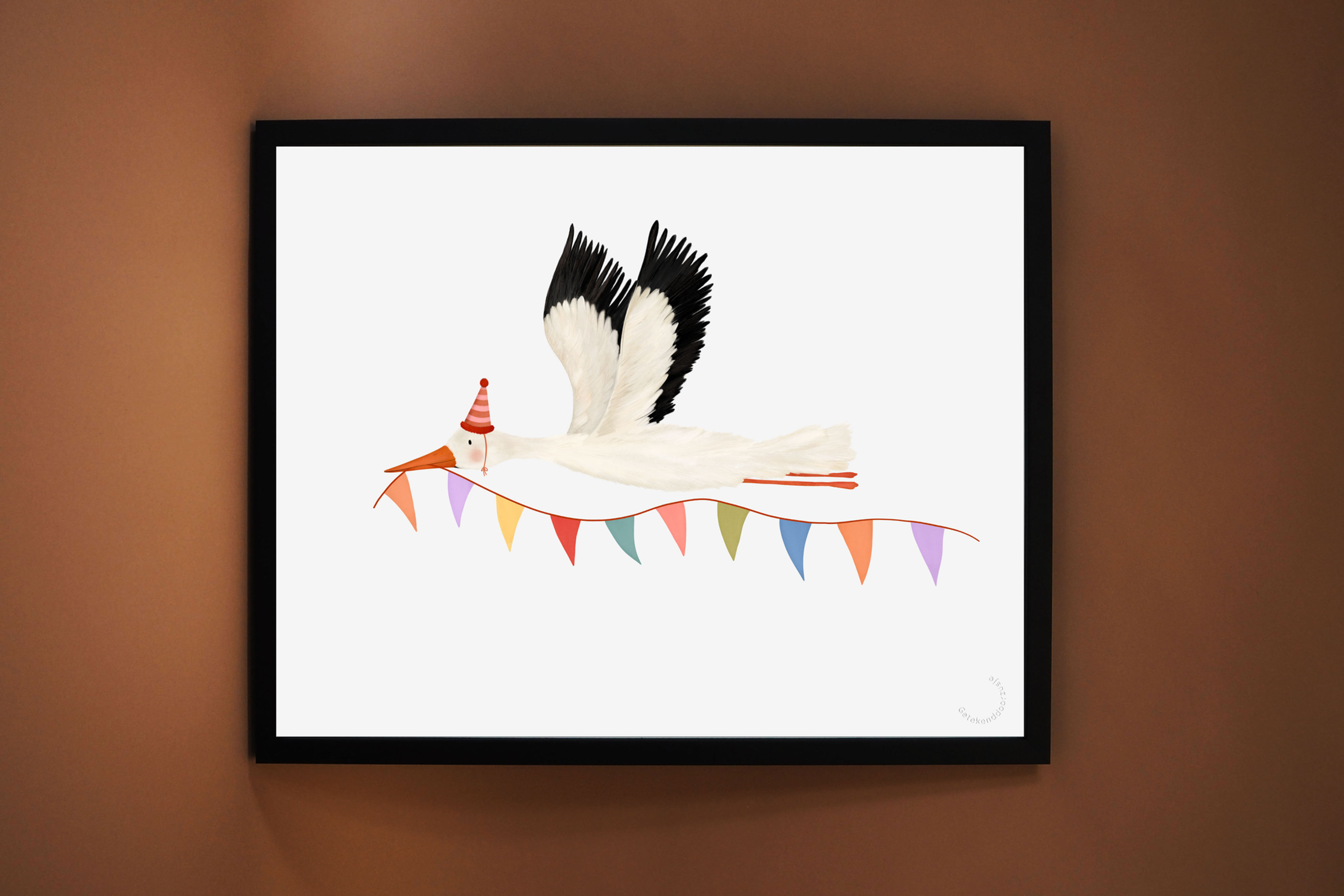 Ooievaar met vlaggetjes | Poster