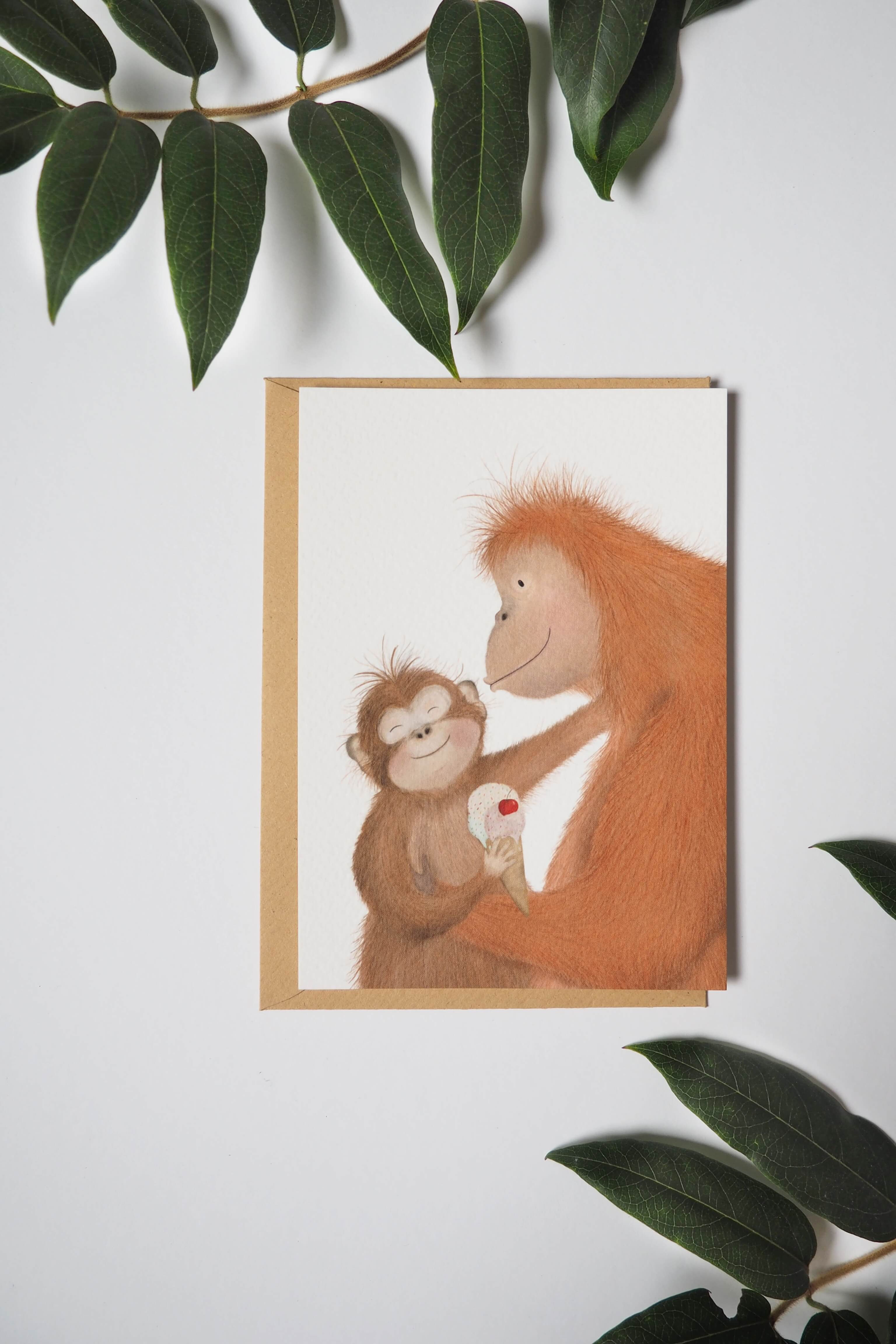 Orang Oetans eten ijs