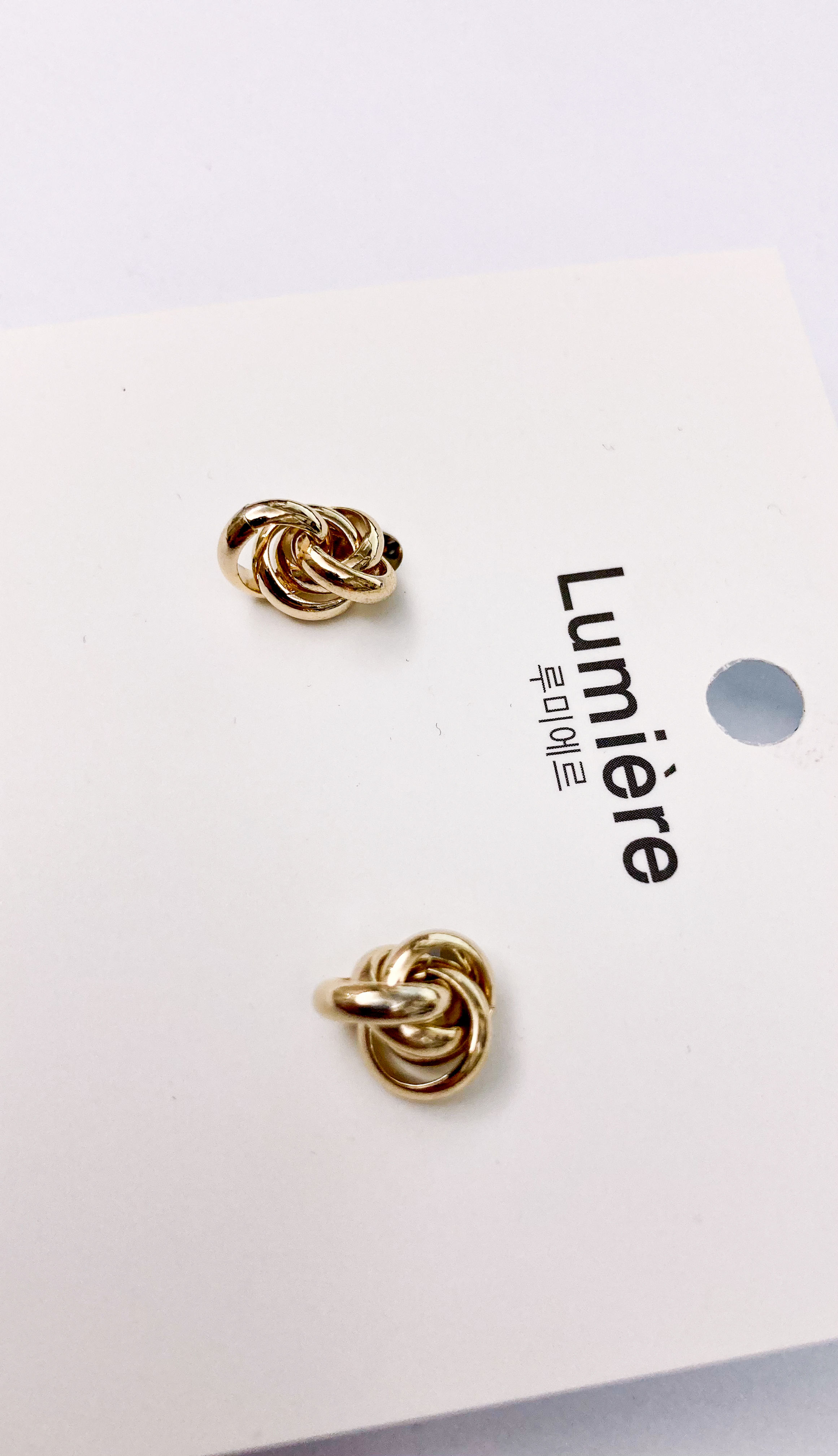 韓國製 | 金色小圈交纏顆粒耳環