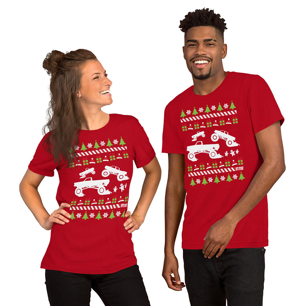 Thumbnail: "Mud Trucks" Ugly Christmas Sweater Graphic Tee Short-Sleeve T-Shirt