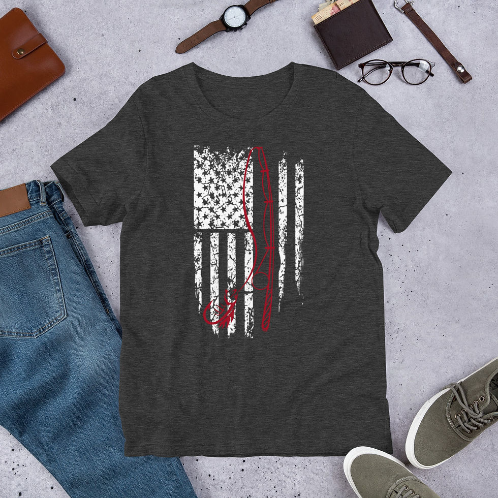 Thumbnail: Red-Fish-Flag-Fishing-Short-Sleeve Graaphic T-Shirt