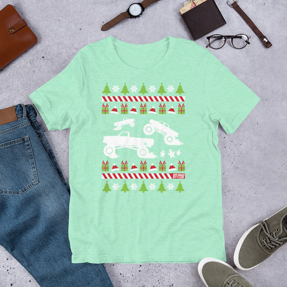 Thumbnail: "Mud Trucks" Ugly Christmas Sweater Graphic Tee Short-Sleeve T-Shirt