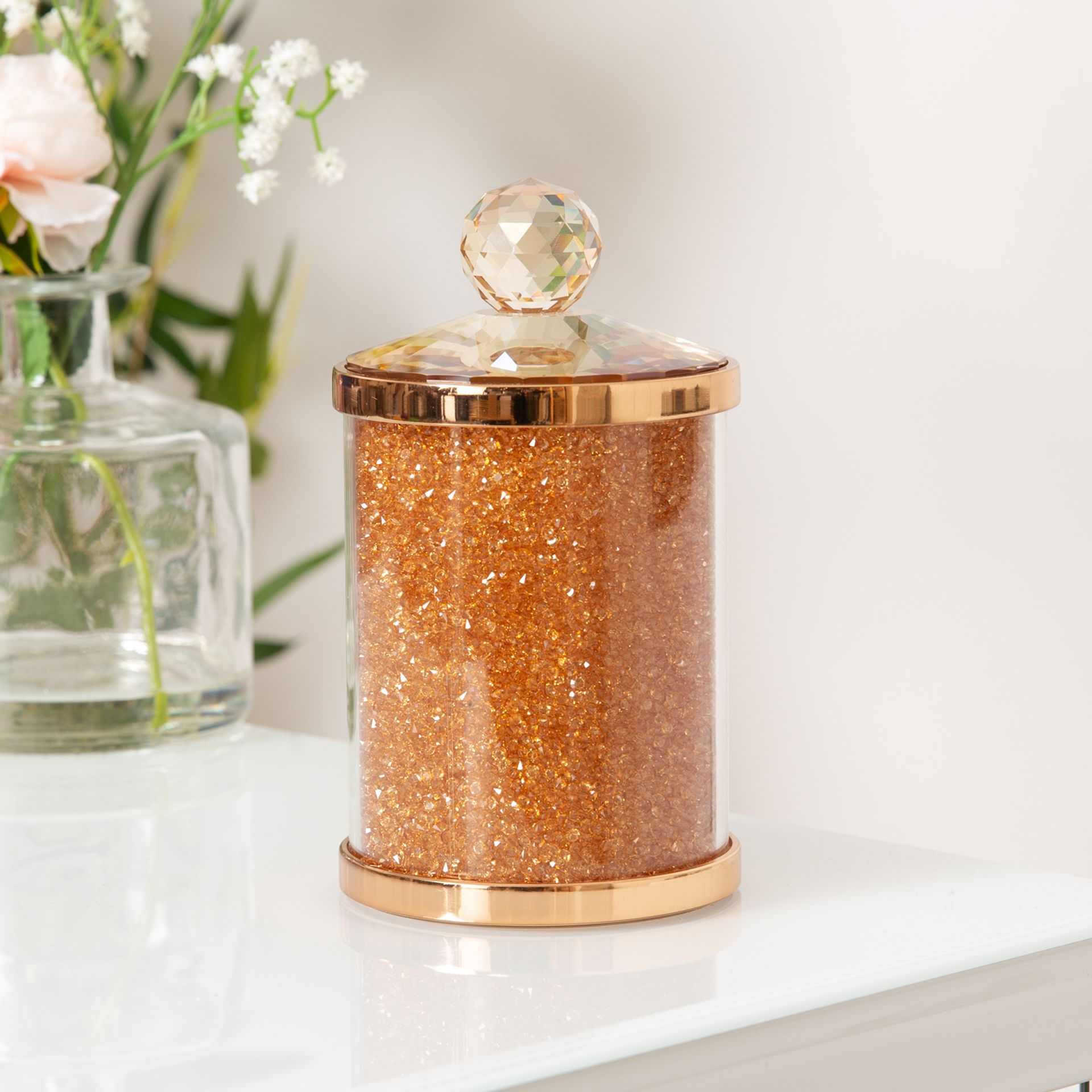 Estella Rose Gold Finish Metal Glass and Crystal Trinket Box