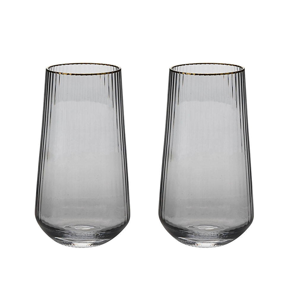 Thumbnail: Hestia Set of Two Grey Gold Rimmed Glasses - Gin/Wine/Hi Ball/Tumbler