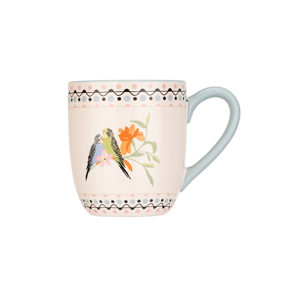 Thumbnail: Cath Kidston Mug - Painted Table - Pink/Blue/Green/Budgie
