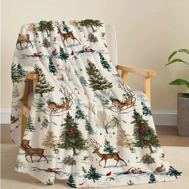 Christmas Festive Woodland Fleecy Throw