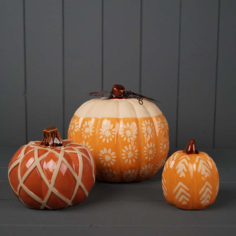 Ceramic Decorated Orange Pumpkin