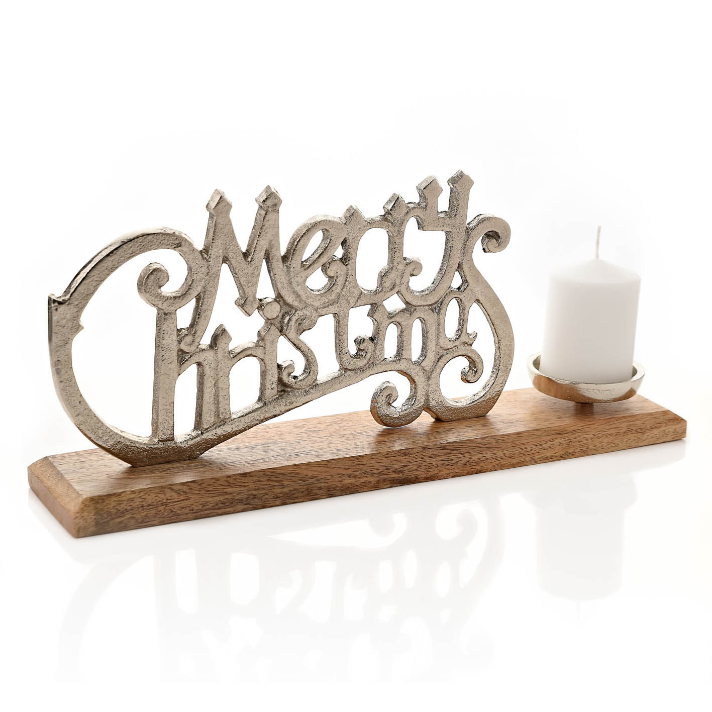 Merry Christmas Wooden Candle Holder - 40cm