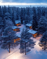 Our cabins during winter at Brändön Lodge