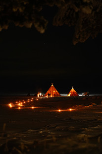 Dinner on ice brändön lodge luleå swedish lapland. frozen sea adventure