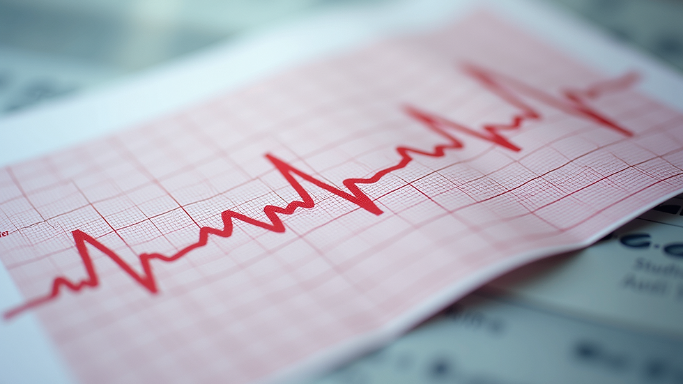 Close-up view of ECG printout showing heart rhythm
