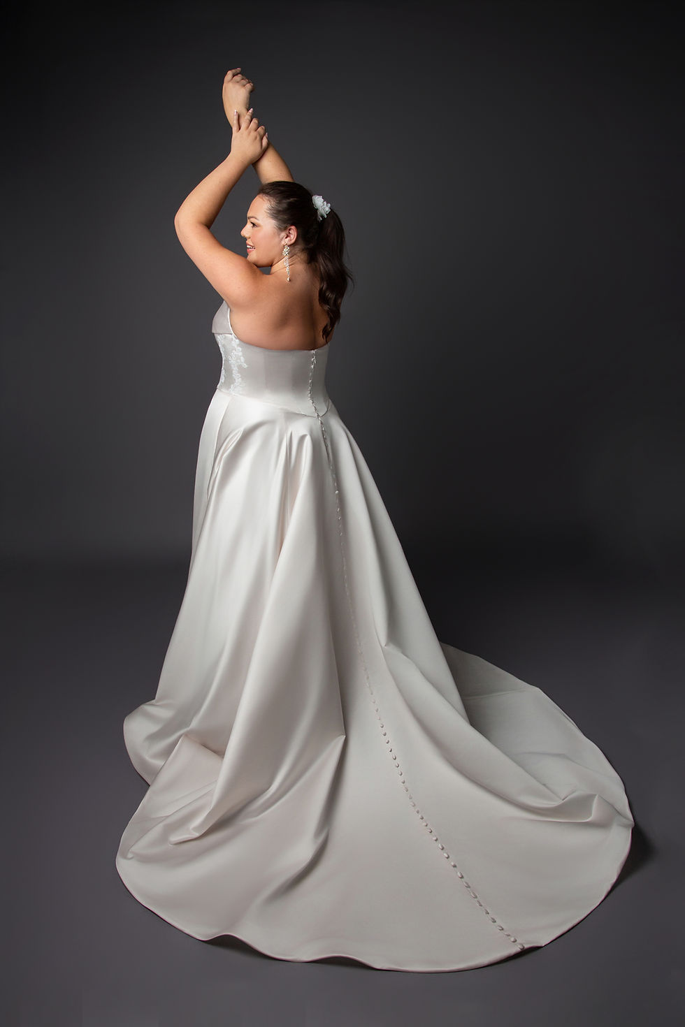 Thumbnail: WSP124-Ruched bustline wedding dress with lace details on bodice