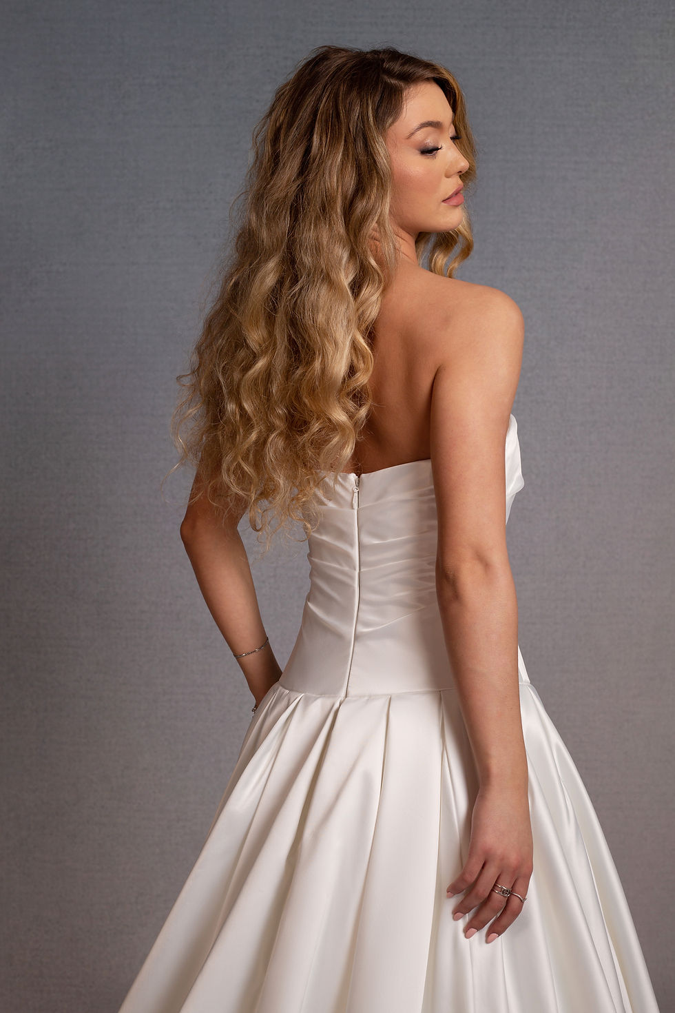 Thumbnail: WRS140- Strapless drop waistline with pleated skirt