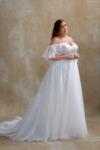Princess White A-Line Lace Up Tulle Corset Wedding Dress with Appliques Lace