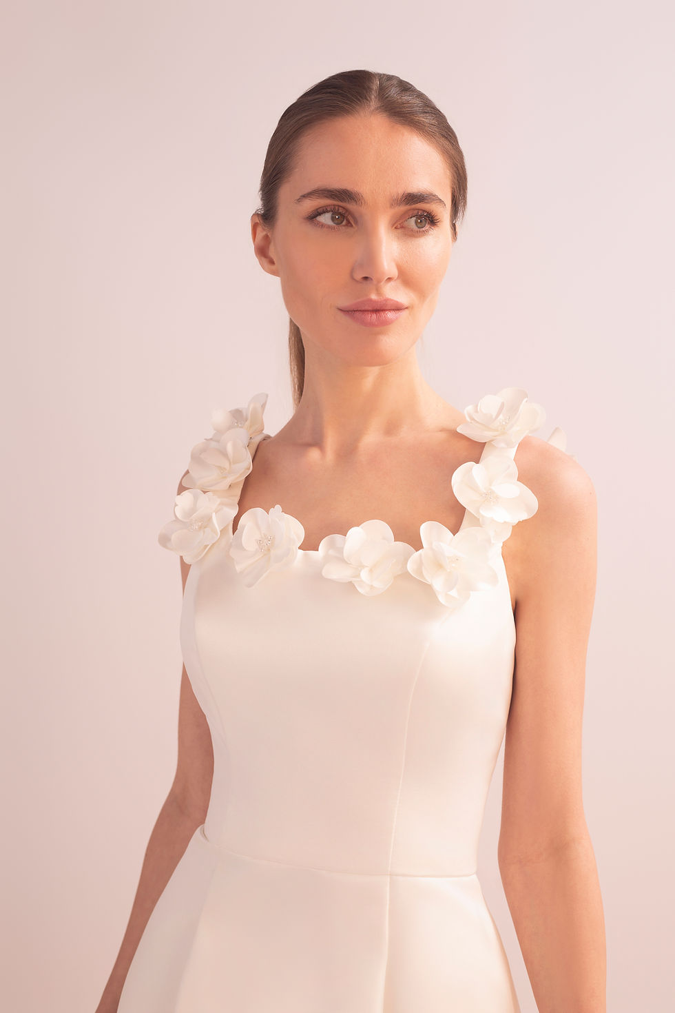 Thumbnail: WS242-Mini Mikado Wedding Gown with Square Neckline and 3D Flower Straps