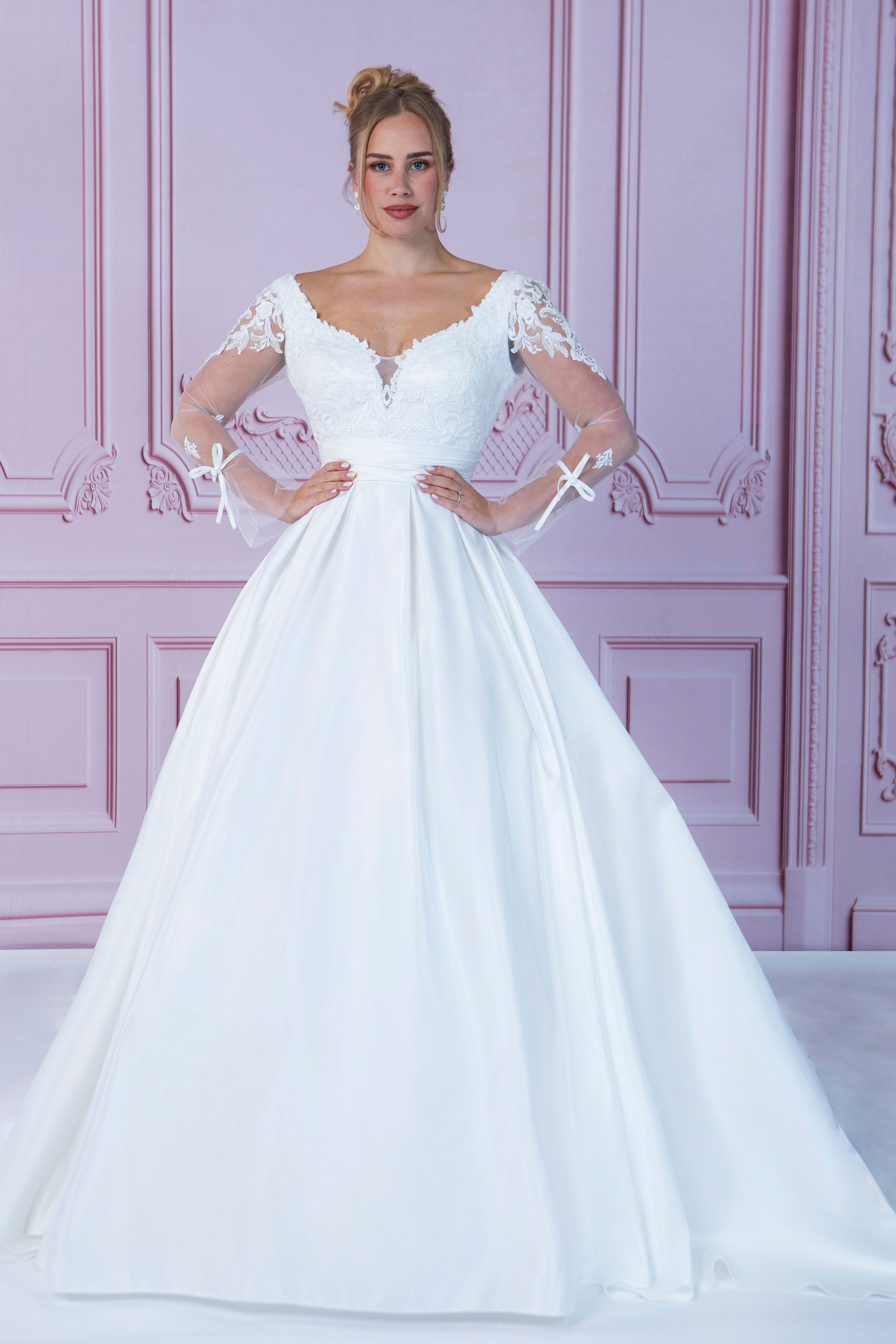 R1751-Beaded Lace And Satin Wedding Dress