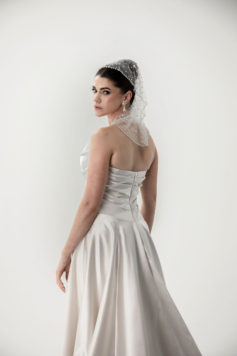 Thumbnail: GT004-Satin Aline wedding dress with ruched bodice detail