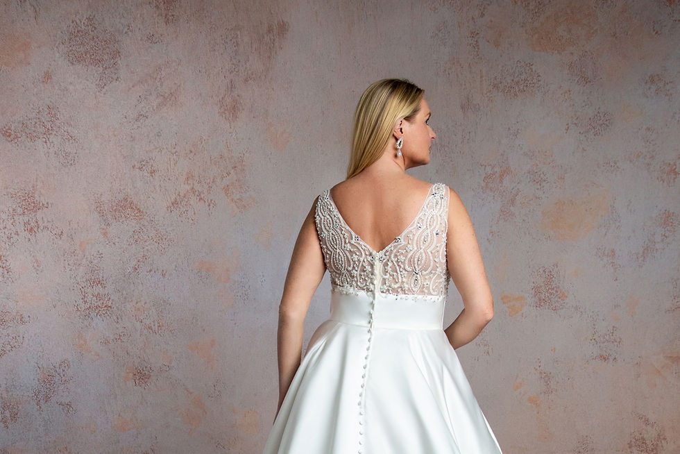 Thumbnail: WP801- Boat Neckline Wedding Dress with Wide Band Around Waist Beaded Back