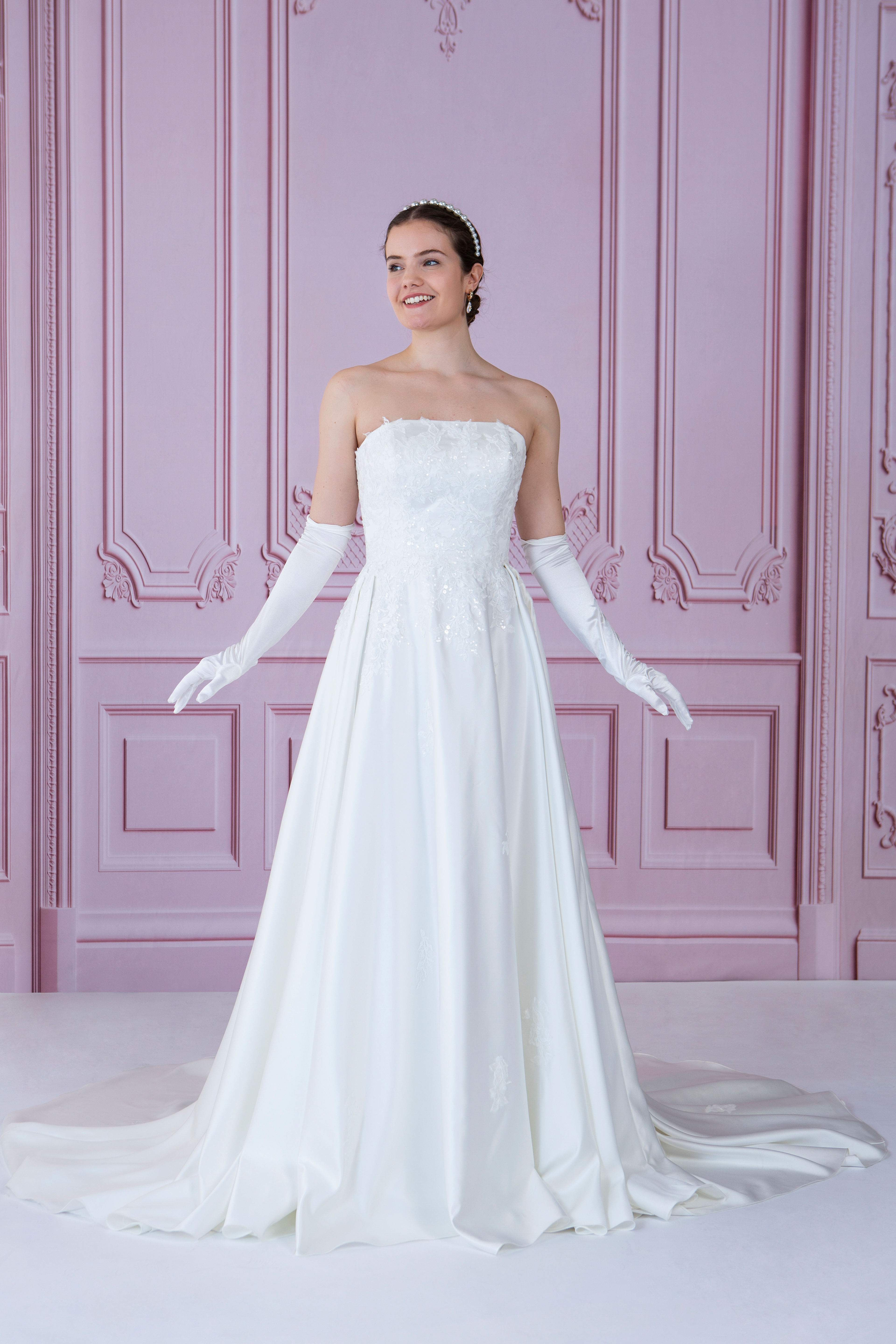 R1731-Strapless Lace And Satin Wedding Gown