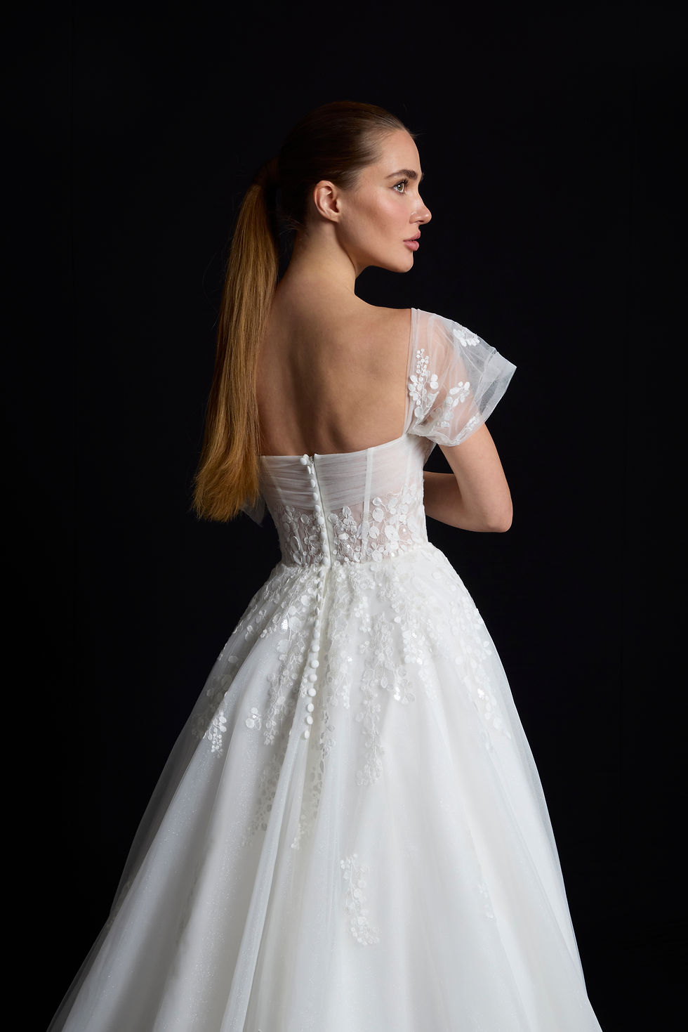 Thumbnail: WSS022-Ballgown Beaded Lace And Tulle Wedding Dress