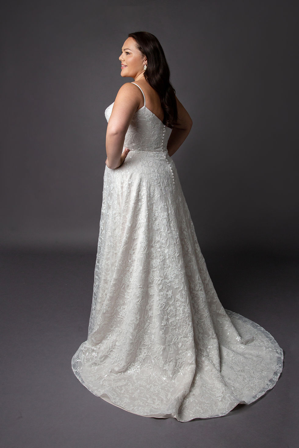 Thumbnail: WSP122-Lace wedding dress with spaghetti straps and full circular skirt