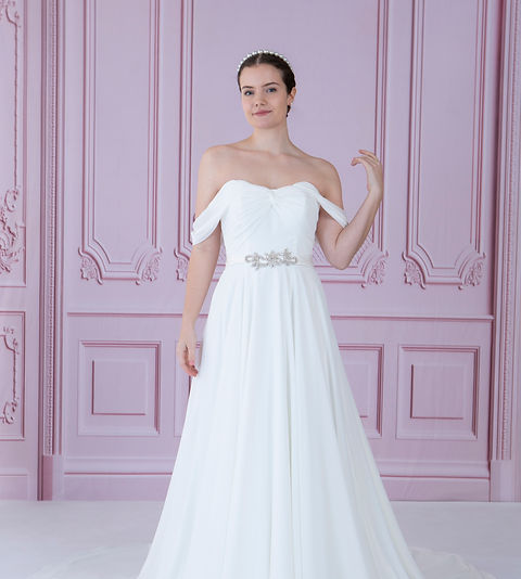 sachin and babi light blue dress Jannah Chiffon White Maxi Bridal Dress with Sweetheart Neckline main image 1
