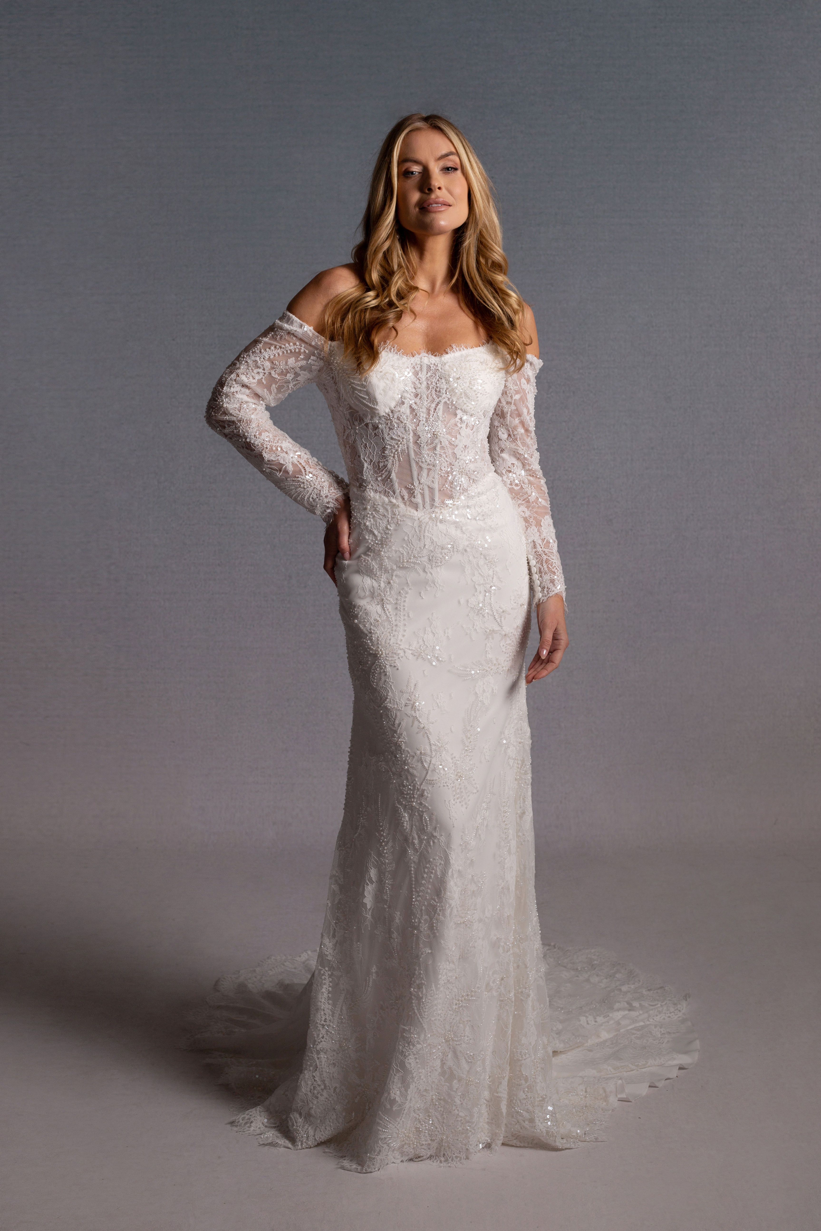 WRS143 - Long sleeved fit & flare off the shoulder dress