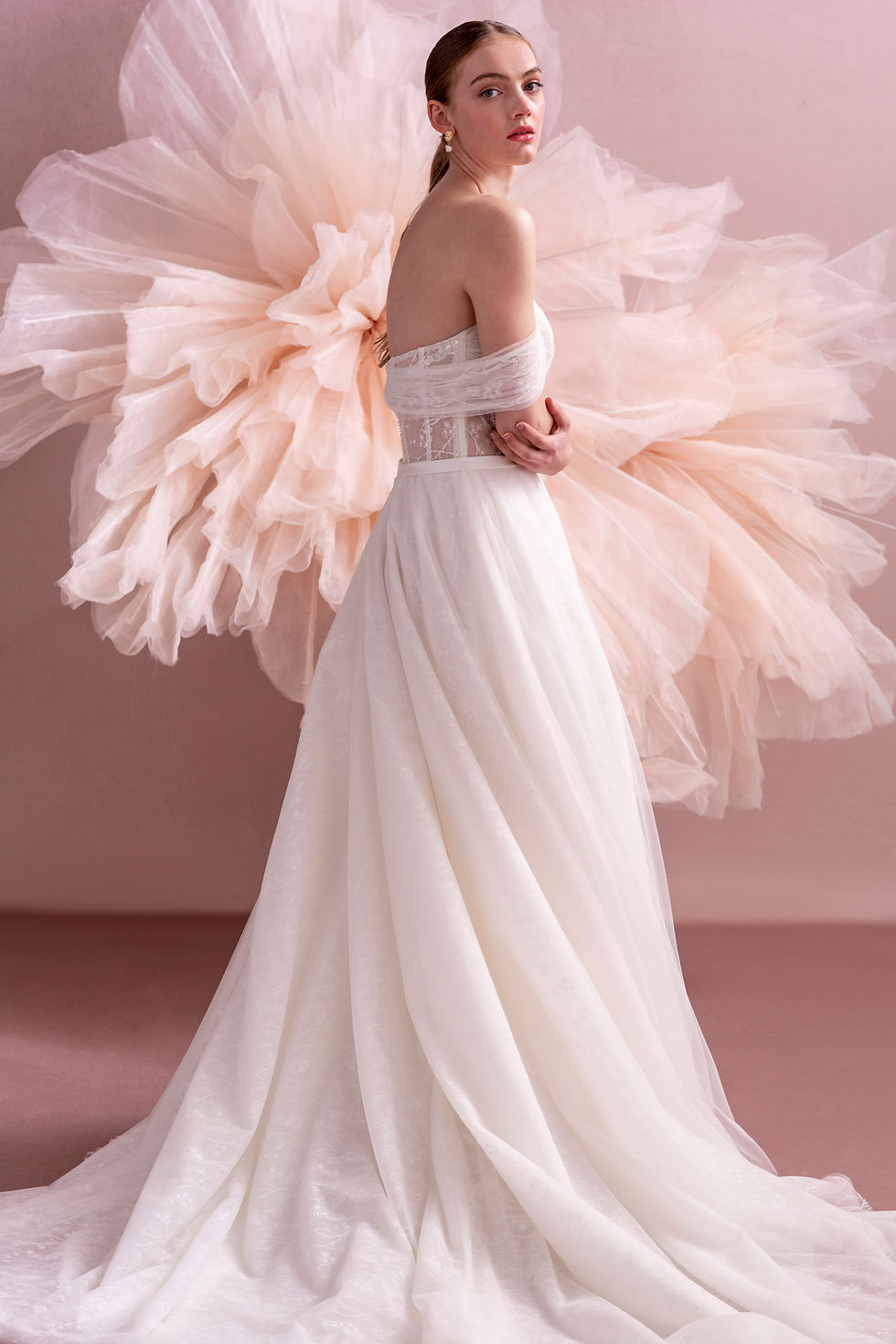 Thumbnail: R1783-Fishtail Tulle And Lace Wedding Dress