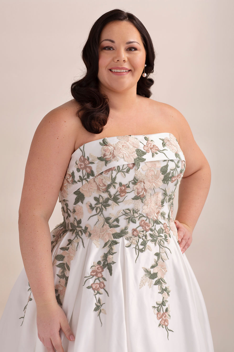 Thumbnail: WSP100-Strapless Satin Ball Gown Wedding Dress with Embroidered Bodice
