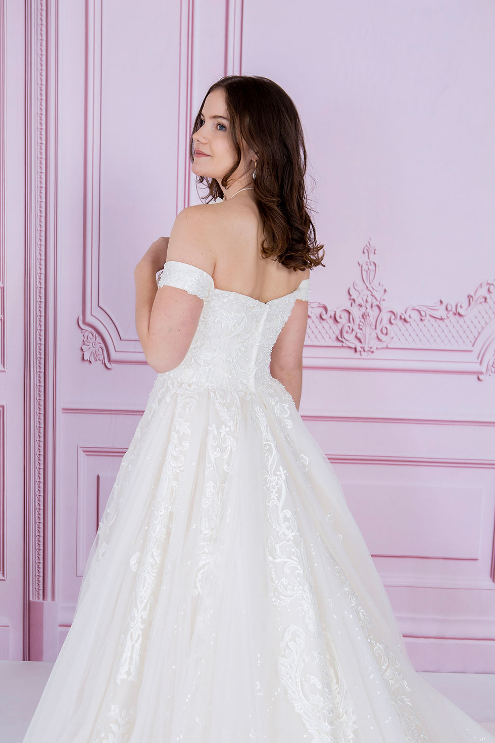 Thumbnail: R1755-Beaded Lace And Tulle Ball Gown Wedding Dress