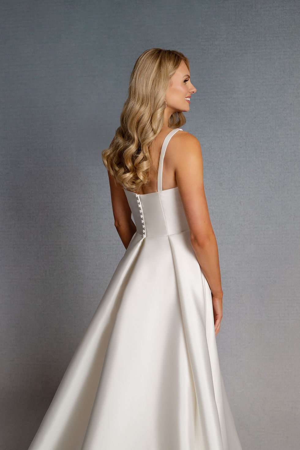 Thumbnail: R1897-Square neckline A-line dress with soft side pleats on skirt