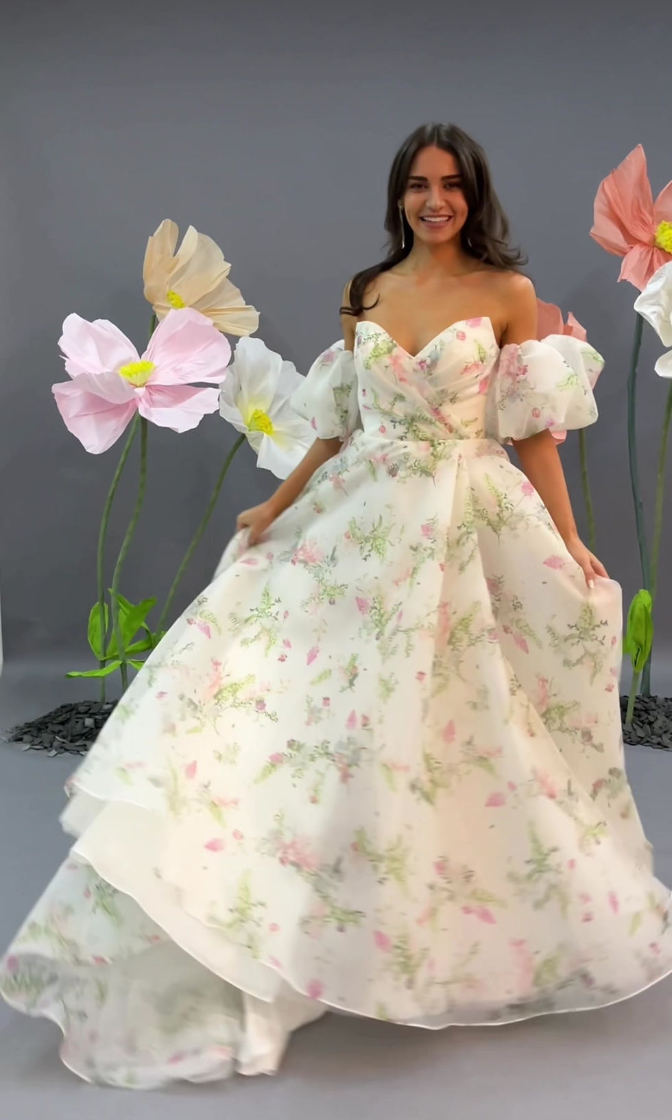 Thumbnail: WS193-A Line Printed Organza Wedding Gown