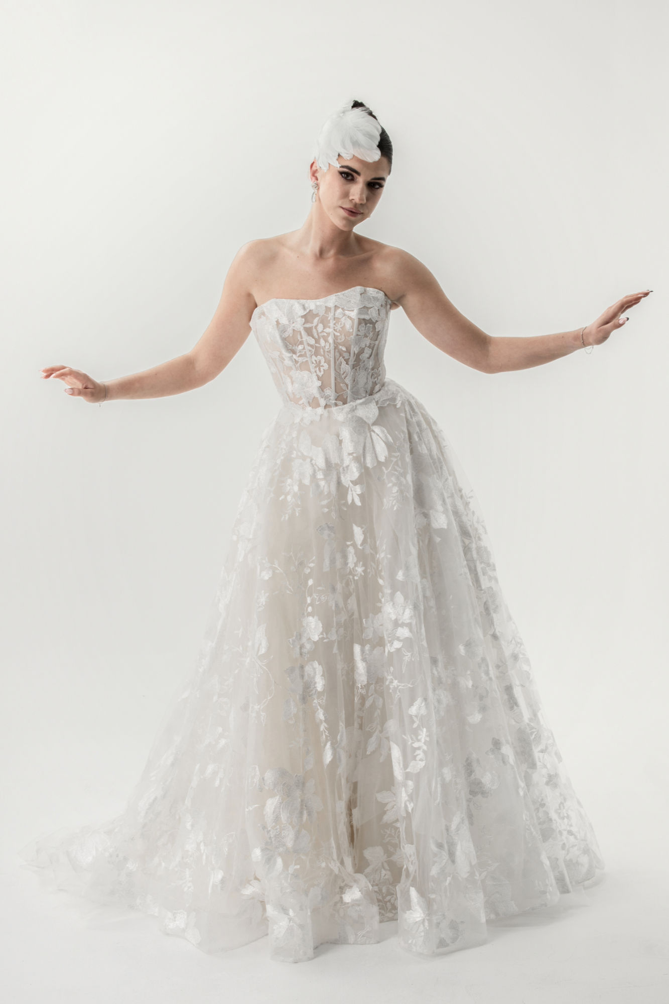 GT010-Lace Wedding Dress Chanel bonded bodice full circular skirt