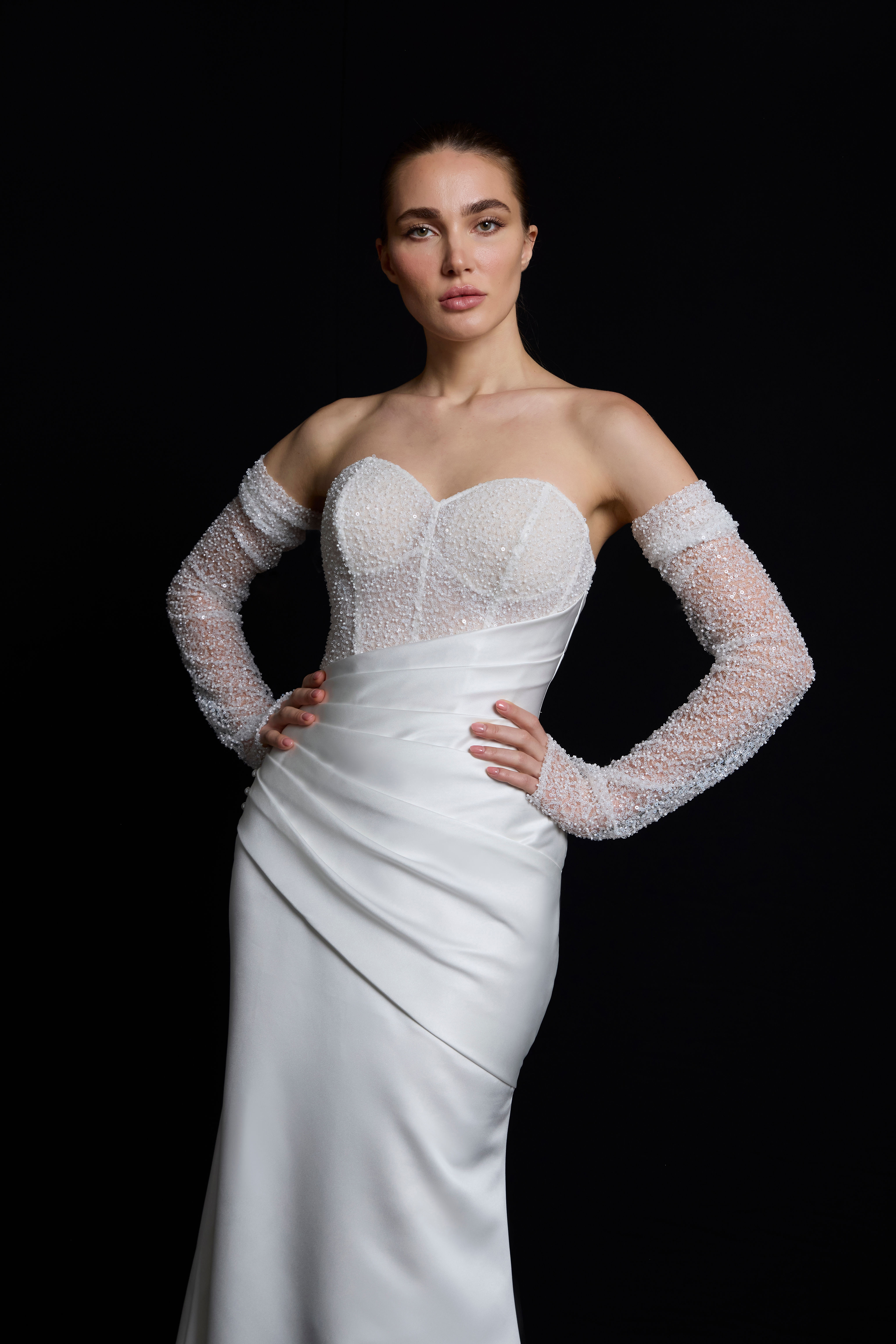 WSS019-Fishtail Satin And Beaded Tulle Wedding Dress
