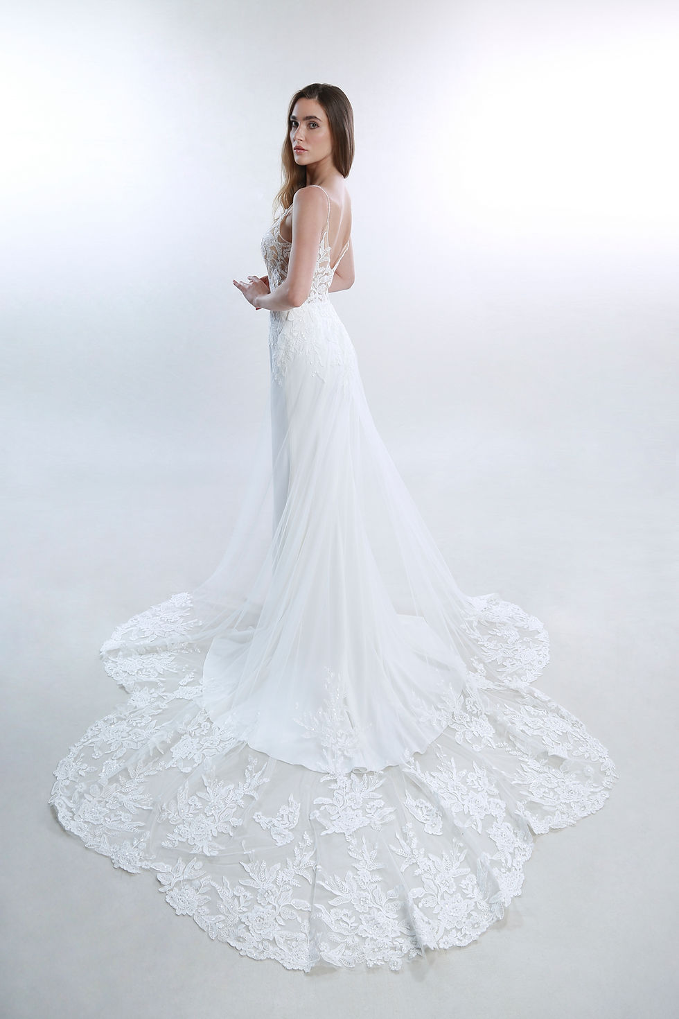 Thumbnail: WS219-Fishtail Crepe And Lace Wedding Dress