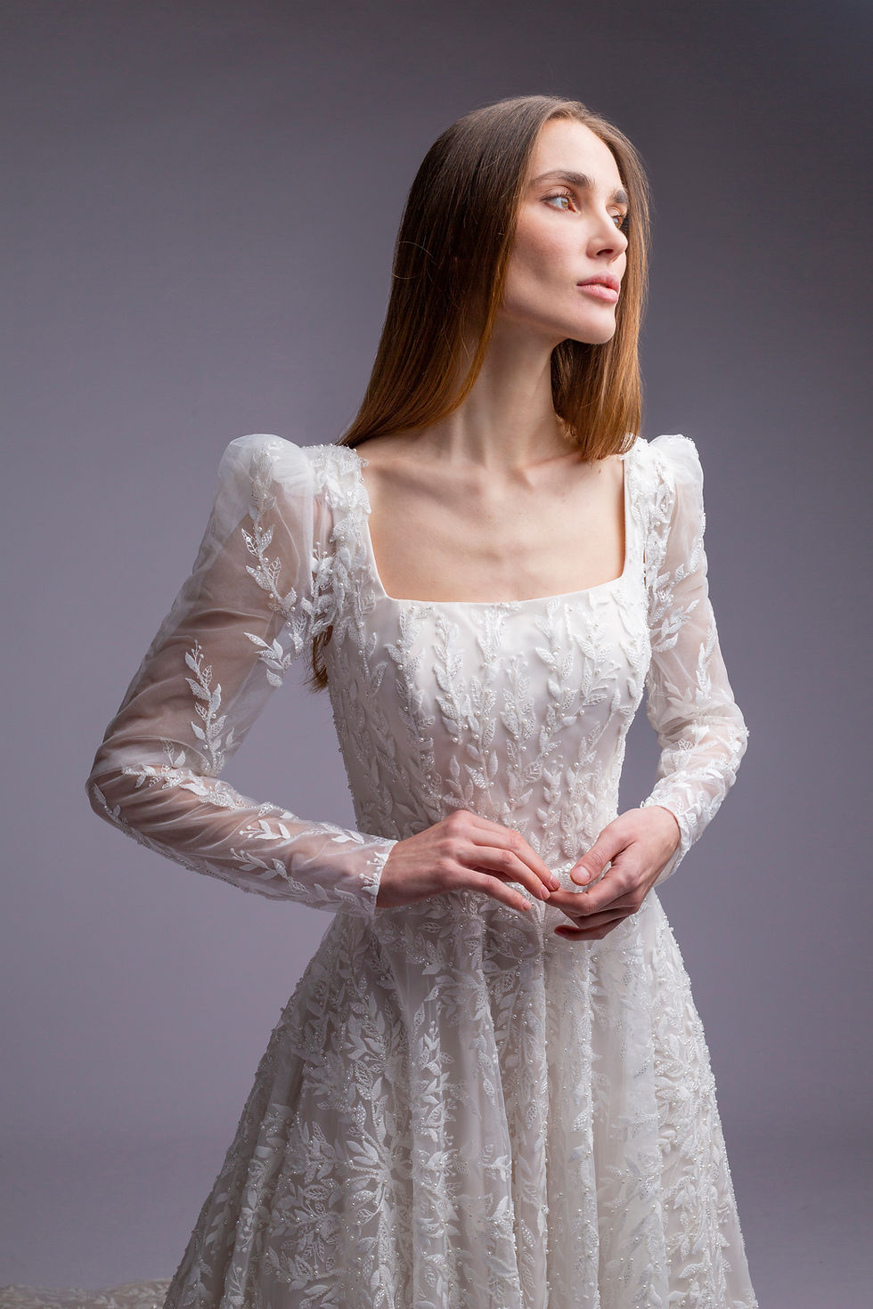 Thumbnail: WSS039-A-line ballgown beaded lace wedding gown