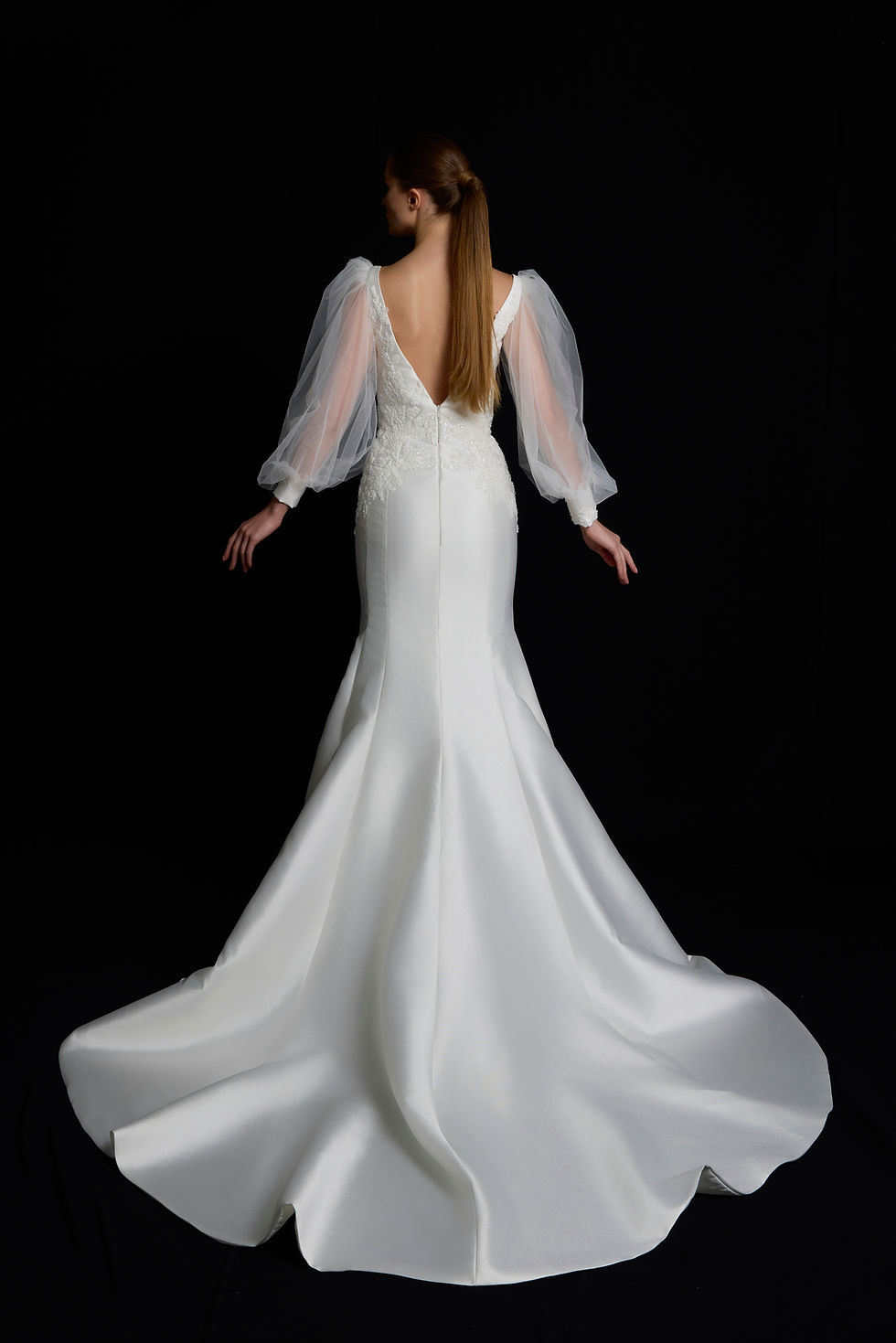 Thumbnail: WSS013-Fit And Flare Mikado And Beaded Lace Wedding Dress