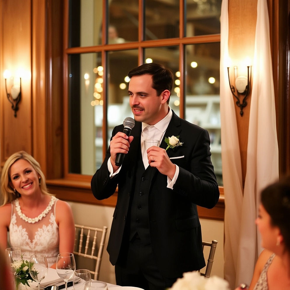 "When the best man grabs the mic and suddenly it’s less ‘wedding toast’ and more ‘comedy roast’…
👀 One guest’s blushing, another’s checking their watch, and someone’s already texting the group chat: ‘She really said that?