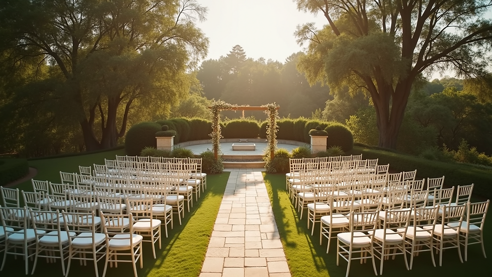 High angle view of a serene outdoor wedding setup