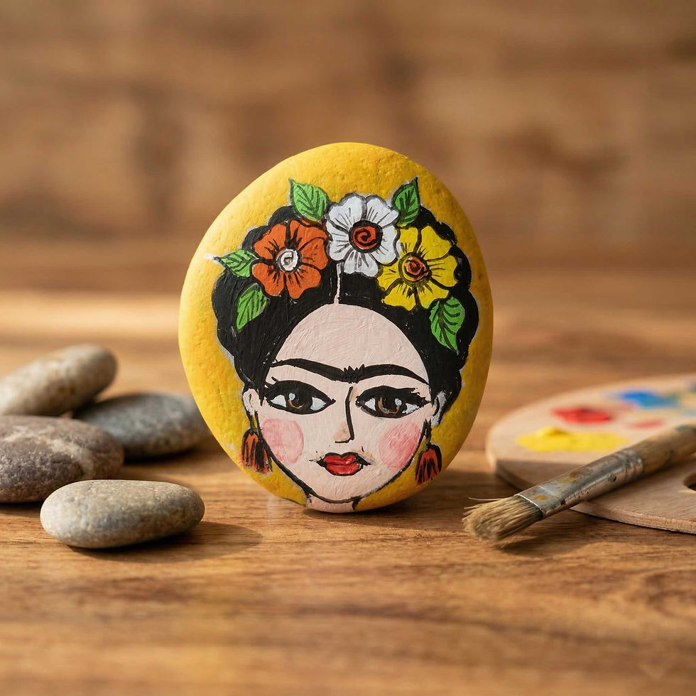 Küçük resim: Frida Kahlo Portre El Boyama Doğal Çakıl Taşı Magnet