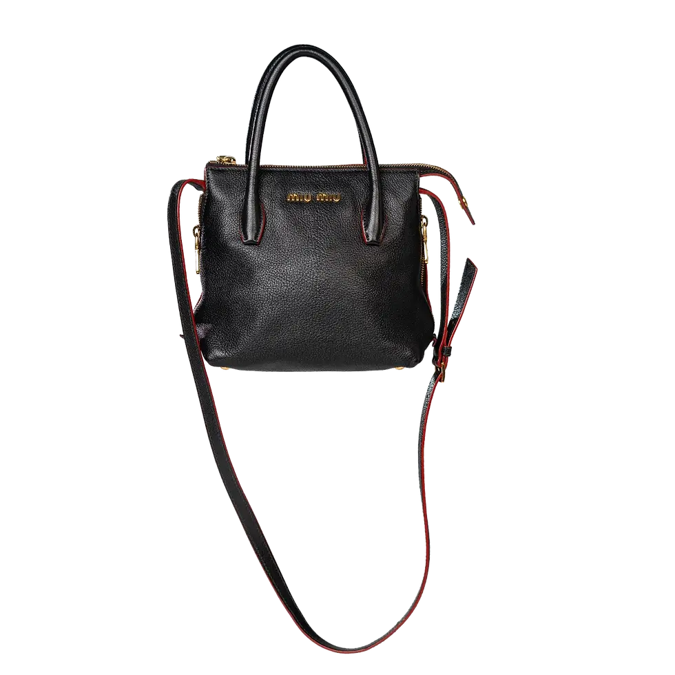 Thumbnail: Miu Miu Vitello Leather Madras Handbag