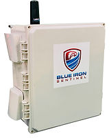 A rugged device with an antenna an a “Blue Iron Sentinel” logo