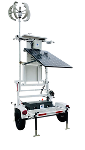 A mobile surveillance system equipped with a solar panel, and communication hardware.