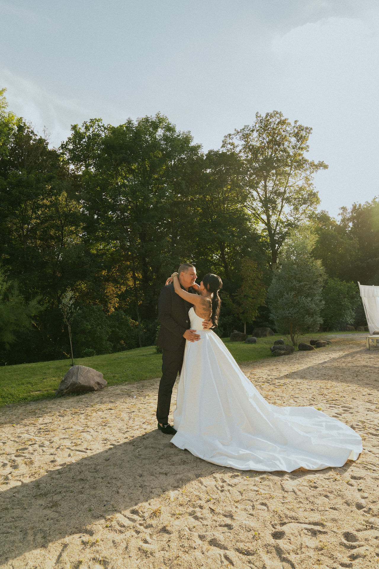 bride and groom looking at each other enjoying their private moment during their weeding