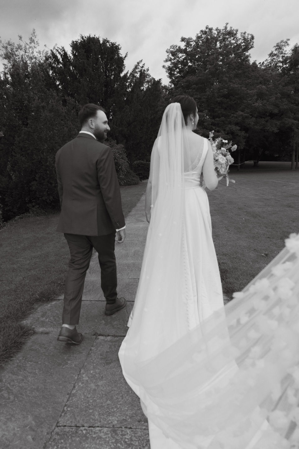 beautiful full shot of ethereal veil of the bride