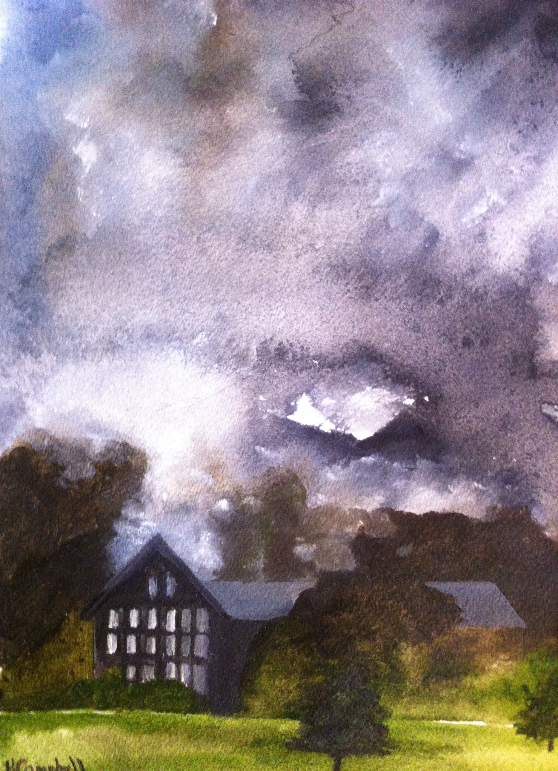 Alpine farmhouse in a storm -SOLD