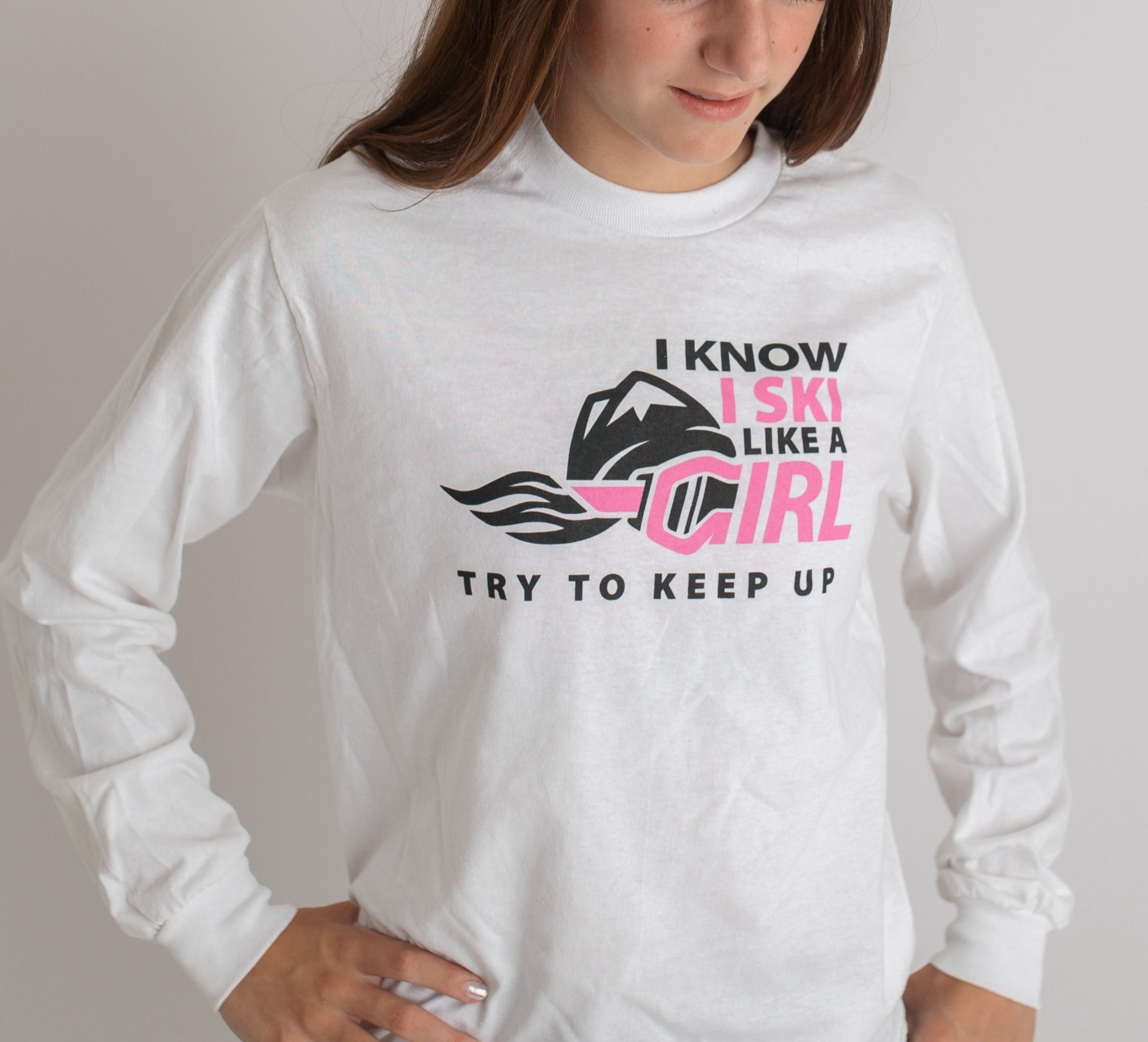 I Know I Ski Like A Girl Try To Keep Up Womens T-Shirt - White