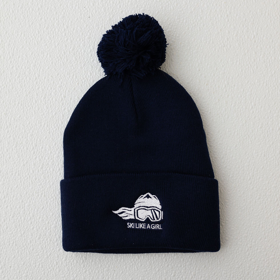 Thumbnail: Ski Like A Girl Embroidered Pom-Pom Beanie Navy