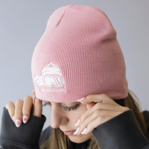 Ski Like A Girl Embroidered Beanie Pink | Ski Like A Girl