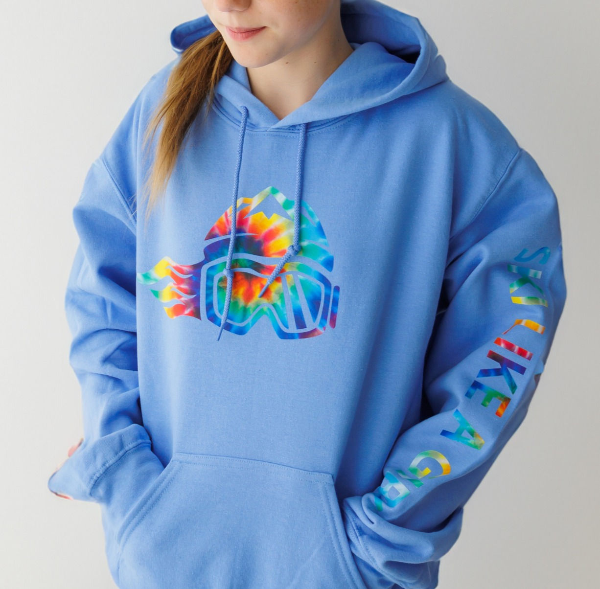 Ski Like A Girl Womens Hoodie Carolina Blue Tie-Dye